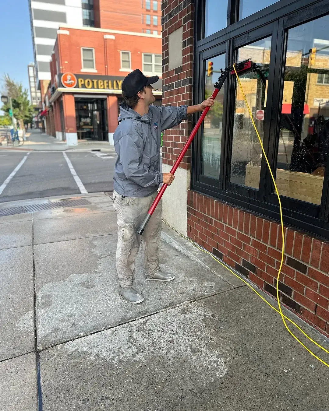 Storefront window cleaning